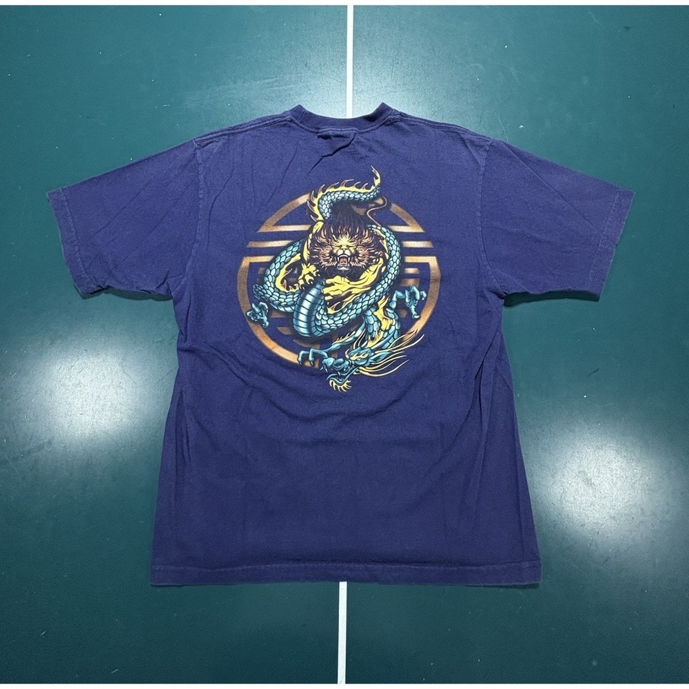 Vintage Y2K Utility Skate Dragon Flames T Shirt Men's Small‎ JNCO Style Faded